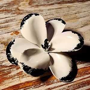 Black Tipped White Flower Brooch / Pin